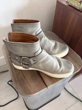 Frye Grey Leather Ankle Booties with Side Ring Detail